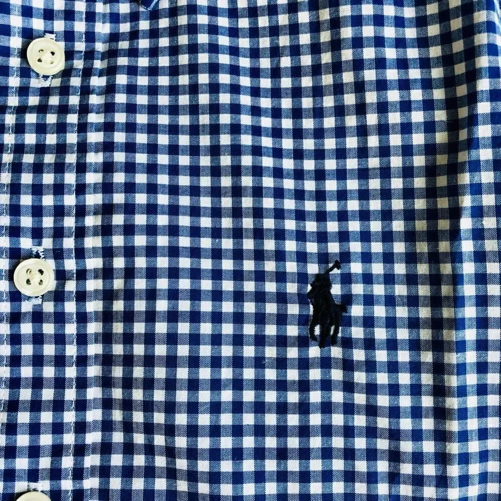 NWOT Ralph Lauren Boys Natural Stretch Blue Checked Long Sleeve Button Down Shir